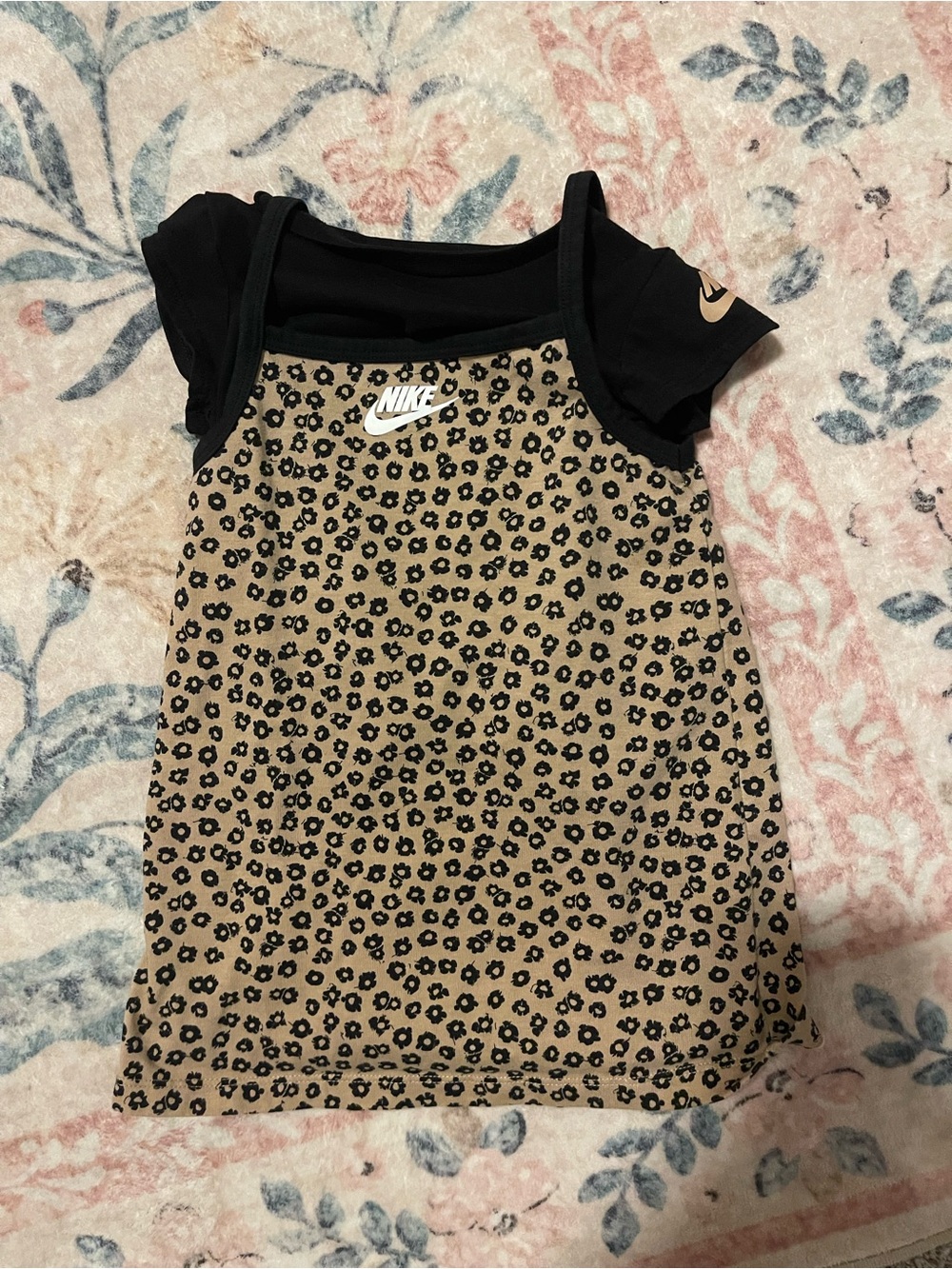 Nike Girls Dress Black & Tan Floral Layered